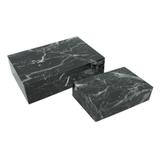 Conjunto de caixas marmorizadas de madeira 2 pcs nero marquina - Btc decor