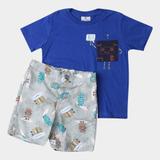 Conjunto de Camiseta + Bermuda Robô Infantil Up Baby Masculina