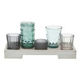 Conjunto de castiçais de vidro e madeira 6 pcs 28cm x 11cm x 12c - Btc decor