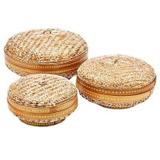 Conjunto de cestos de bambu natural com branco- redondo- 3 pcs - Btc decor