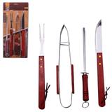 Conjunto De Churrasco De Inox Com Faca + Garfo E Acessorios Cabo De Madeira 4 Pecas Ox Prime - Ox primecor