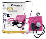 Conjunto de estetoscópio clínico duplo e esfigmomanômetro aneróide c100 pink incoterm