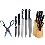 Conjunto De Facas + Tesoura Inox Cozinha Com 7 Facas + Cepo Em Madeira - Eita comprei