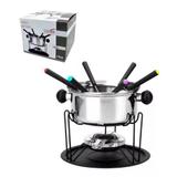 Conjunto de fondue em inox 11 peças 1 panela 1 separador 1 suporte 1 fogareiro 6 garfo 1 bandeja Casita CA12136-1