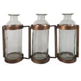 Conjunto de garrafas de vidro e suporte de metal bronze 26cm x 6,5 - Btc decor