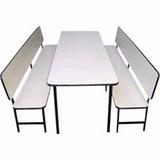 Conjunto de mesa + 2 Bancos com encosto para refeitório infantil (formica) - Max