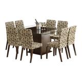 Conjunto de Mesa com 8 Cadeiras Carol Tabaco E Floral - Madesa