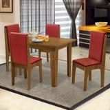 Conjunto de Mesa Miami 1,20m com 4 Cadeiras Mel / Vermelho - Dobuê