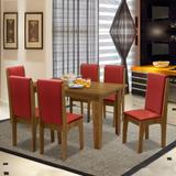Conjunto de Mesa Miami 1,37m com 6 Cadeiras Mel / Vermelho - Dobuê