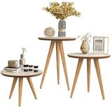 Conjunto De Mesas Apoio Lateral e Centro Classic Pés Palito - Off White Com Freijo - QUALITY MOVEIS