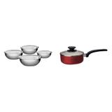 Conjunto de Panela 16cm, 4 Tigelas Rasas e Medidor MadeiraMadeira 404477 Vermelho/Inox - Euro home