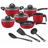 Conjunto de panelas 9 peças antiaderente vermelho tampa de vidro - A dona chefa