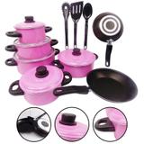 Conjunto de Panelas Caçarolas Alumínio Rosa com Frigideira - Alumínio extra forte
