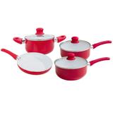 Conjunto de Panelas Cerâmica 4 Peças Casa do Chef com Tampa de Vidro Vermelho