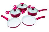 Conjunto de Panelas Cerâmica 5 Peças Casa do Chef Predileta com Tampa de Vidro Vermelho