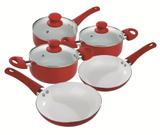 Conjunto de Panelas Cerâmica 5 Peças Casa do Chef Predileta com Tampa de Vidro Vermelho