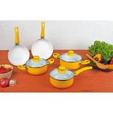 Conjunto de Panelas Cerâmica com Tampa de Vidro 5 Peças Casa do Chef Amarela