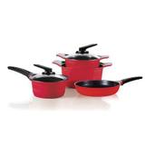 Conjunto de Panelas de Alumino Revestido em Ceramica Vermelha 7PÇS Roichen RNC-SET/R