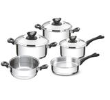 Conjunto de Panelas em Aço Inox com Fundo Triplo e Cabo Baquelite 5 Peças Solar Baquelite Tramontina