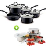 Conjunto de Panelas Tramontina Mônaco 5 Peças Preto 5 Tigelas aço inox com tampa