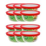 Conjunto de Pote de vidro Facilita 600ml Pequena redonda com Tampa Plástica - 12 Peças - Marinex - Duralex/marinex