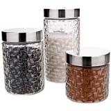 Conjunto de Potes de Vidro com Tampa Rattan 3 peças - Euro Home