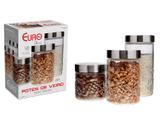 Conjunto de Potes de Vidro com Tampa Redondo - 3 Peças Euro Home Frutas