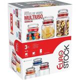 Conjunto de Potes de Vidro Multiuso Euro VDR1129 3 PC. Azul