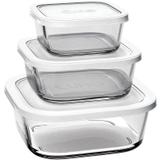 Conjunto de Potes de Vidro Quadrado com Tampa - Euro Home