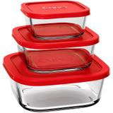 Conjunto de Potes de Vidro Quadrado com Tampa - Euro Home