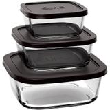 Conjunto de Potes de Vidro Quadrado com Tampa - Euro Home