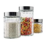 Conjunto de Potes de Vidro Tampa em Inox 3 Peças Quadrado - Euro