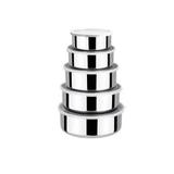 Conjunto de Potes e Tigelas Organizadoras Inox 5 Peças com Tampa - Travel Max - Dolcehome