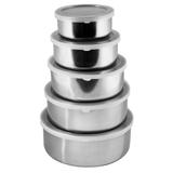 Conjunto de Potes e Tigelas Organizadoras Inox 5 Peças com Tampa - Travel Max - Mellmix