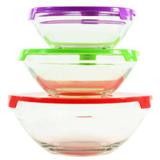 Conjunto de Potes / Tigelas de Vidro Redonda Com Tampa De Plastico 3 cores - Melhores ofertas.net