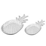 Conjunto de Pratos Decorativos em Cerâmica Abacaxi 2 Peças Prata - Mart