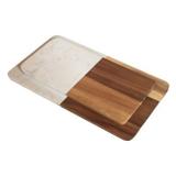 Conjunto de tabuas de madeira e marmore branco 2pcs g35cm x 20cm - Btc decor