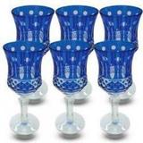 Conjunto de Taças para Vinho em Vidro Cristalino Lapidado 6 peças Azul Escuro - Decorafast