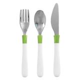Conjunto de Talheres Big Kids OXOtot Verde e Branco - Garfo, Faca e Colher