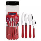 Conjunto De Talheres Inox 24 Peças Leme Vermelho Tramontina