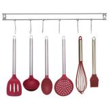 Conjunto de Utensílios Silicone 6 Peças Premium e Suporte Inox para Parede - Yazi