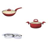 Conjunto de Wok 28cm, 3 Potes e Caçarola 2,5L MadeiraMadeira 404465 Vermelho/Inox - Euro home