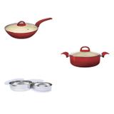 Conjunto de Wok 28cm, 3 Potes e Caçarola 4,4L MadeiraMadeira 404467 Vermelho/Inox - Euro home