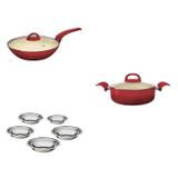 Conjunto de Wok 28cm, 5 Tigelas Rasas e Caçarola 3,2L MadeiraMadeira 404589 Vermelho/Inox - Euro home