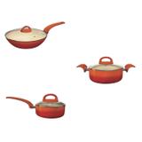 Conjunto de Wok 28cm, Panela 16cm e Caçarola 2,5L MadeiraMadeira 403123 Laranja - Euro home