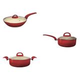Conjunto de Wok 28cm, Panela 20cm e Caçarola 4,4L MadeiraMadeira 403093 Vermelho - Euro home