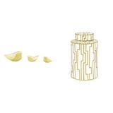 Conjunto Decorativo Pássaros 3 Peças e Potiche Redondo Listrado em Cerâmica 26cm MadeiraMadeira 436297 Amarelo - Mart collection