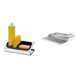 Conjunto Escorredor de Louça Aço Inox e Organizador de Pia MadeiraMadeira Cromado/Branco - Brinox
