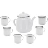 Conjunto Esmaltado para Café Bule Tradicional Branco 1000ml com 6 Mini Canecas - Yazi