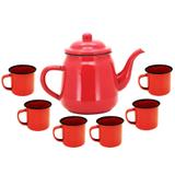Conjunto Esmaltado para Café Bule Tradicional Vermelho 1700ml com 6 Mini Canecas - Yazi